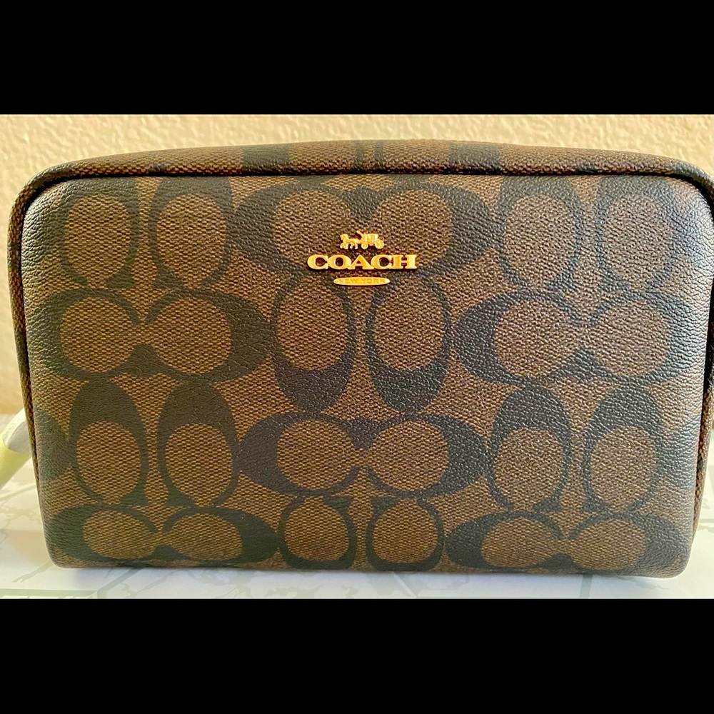 NWT Coach signature cosmetic bag w/ wrist strap